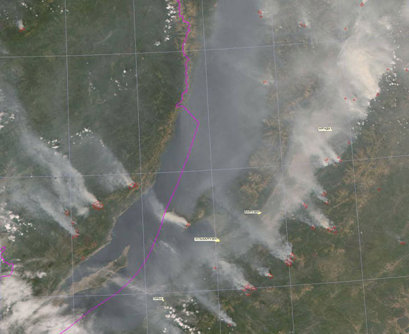 Спутниковое фото: пожары на Байкале 2015г.
