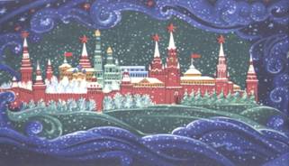 Хохломская роспись: зимний Кремль